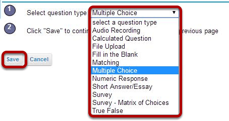 Create a new question by choosing its type.
