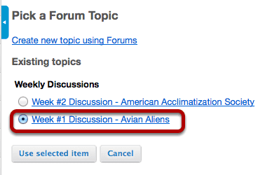 Select a topic from the list of existing topics.