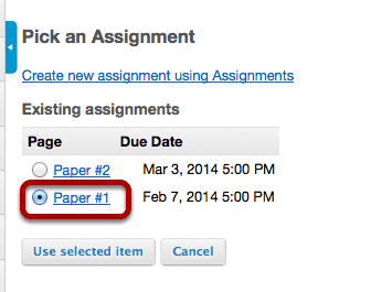 Select the assignment from the list of existing assignments.