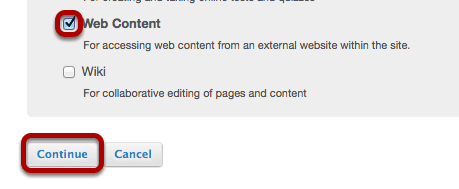 Select the Web Content tool.
