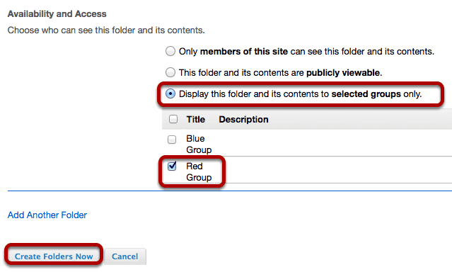 Enter item details, then create folder.