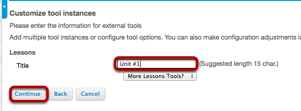 Enter a Lessons title and click Continue.