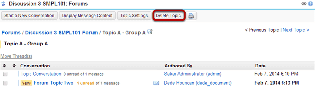 Then click Delete Topic from within that topic.
