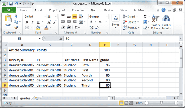 Enter grades and comments into spreadsheet and save.