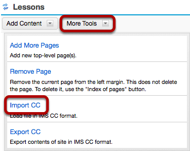 Select More Tools, then Import CC.