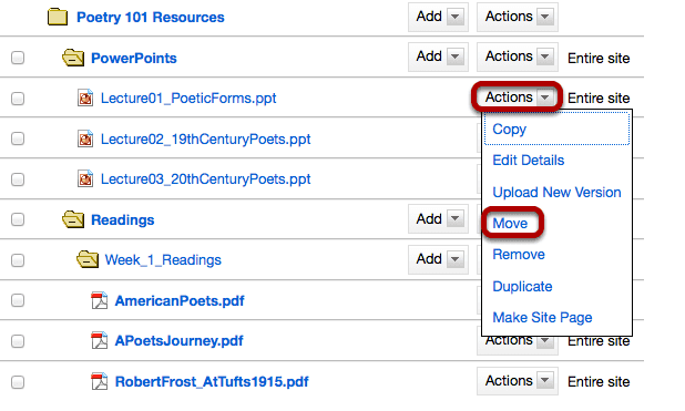 Method 1: Click Actions, then Move.