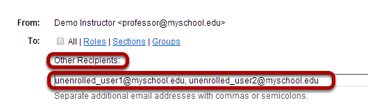 Enter the email address for unenrolled user/s.