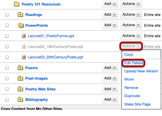 Method 2: Click Actions, then Edit Details.