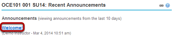 Click on the announcement subject.